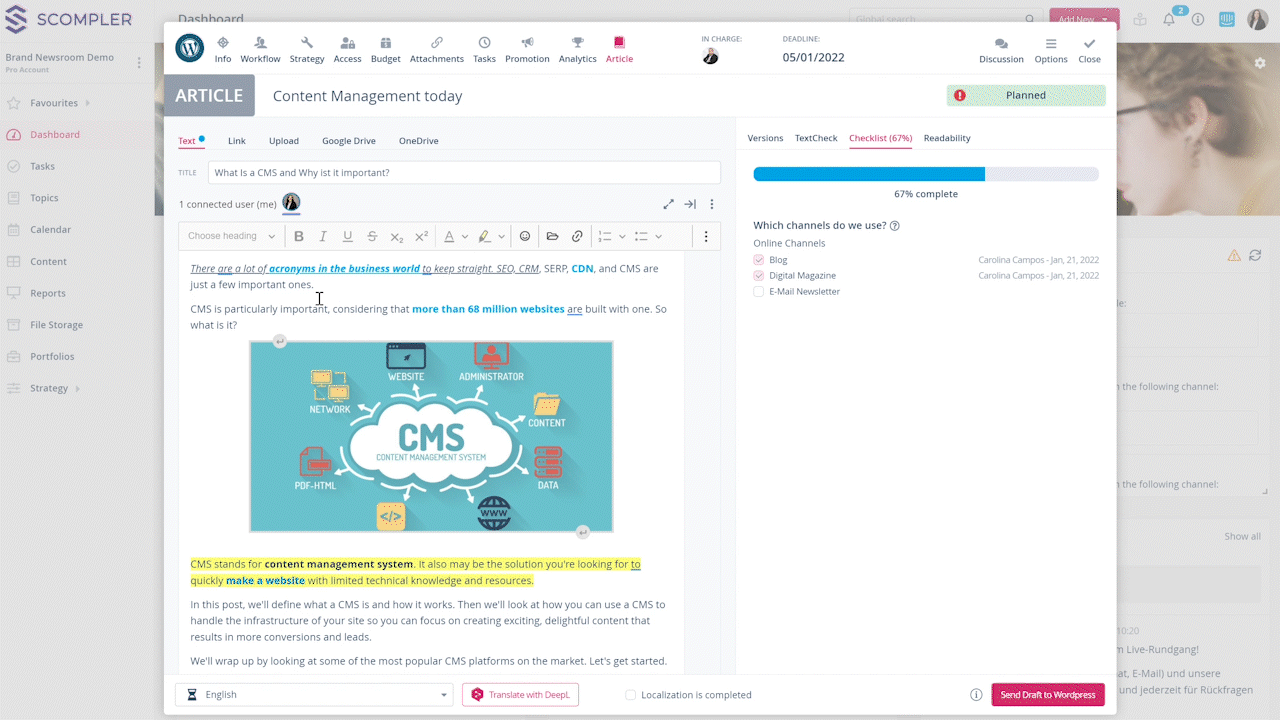 Content production with the editor