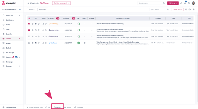 Content-Export button