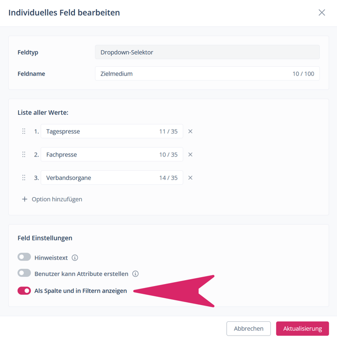 DE_7_IF in Spalten und FIltern anzeigen