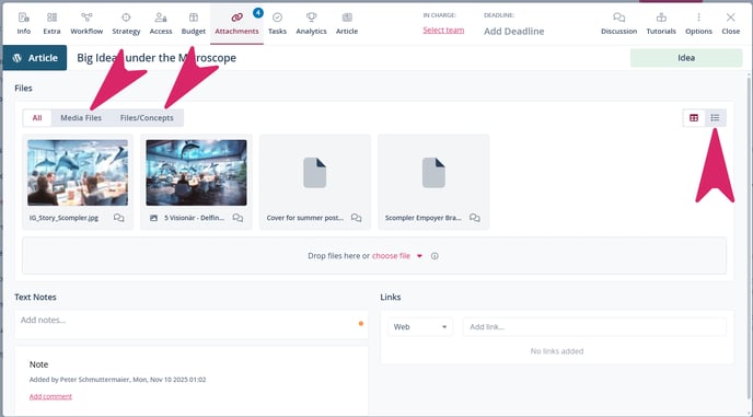 Attachments tab filter
