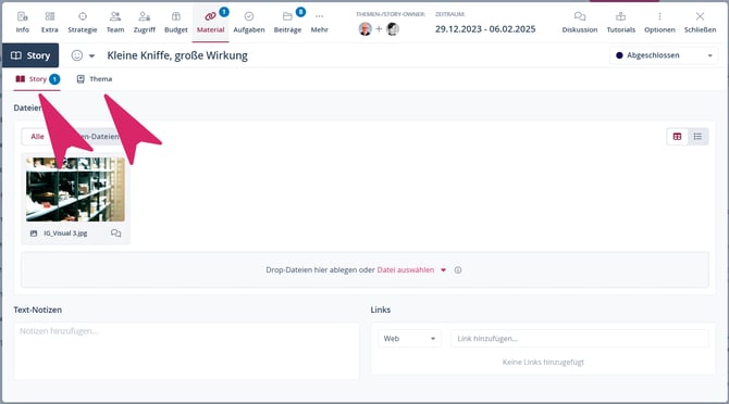 Materialreiter Story Thema