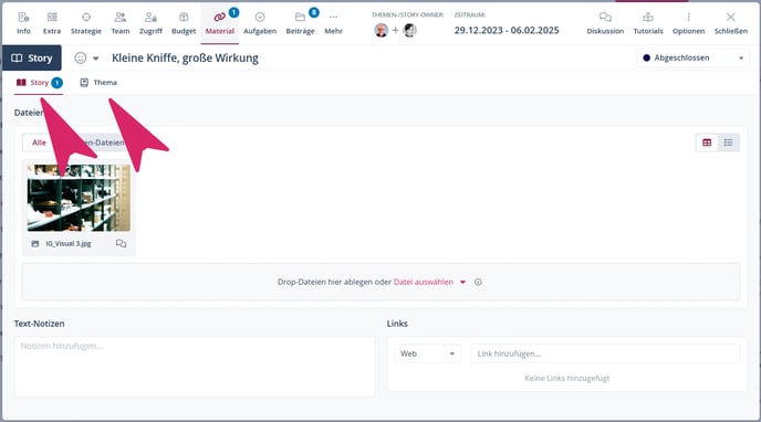 Materialreiter Story Thema