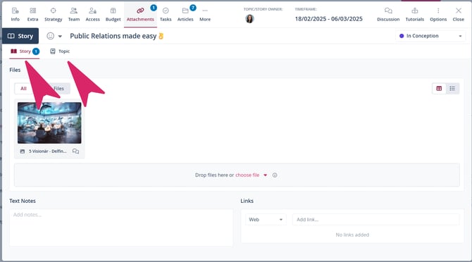 Attachments tab story topic