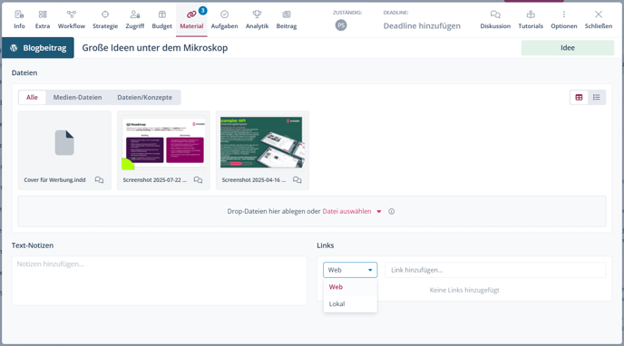 Materialreiter Links einfügen