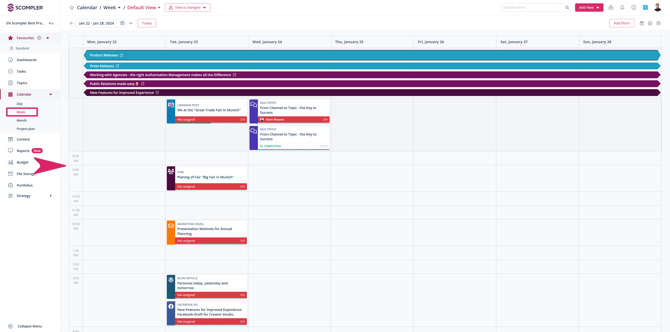 2_EN_Wochenansicht_links Week umranden + Pfeil auf Kalender zeigend