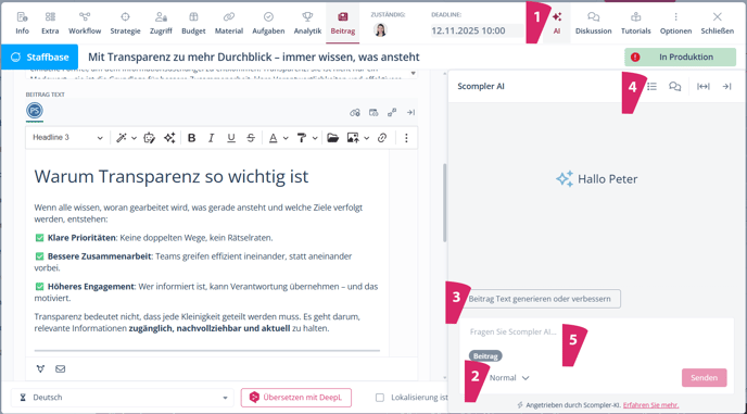 Scompler KI in einer Beitragskarte