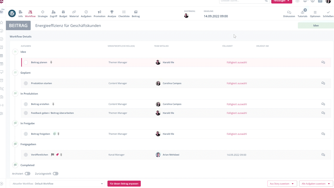 Team-Zuweisung in der Beitragskarte-1